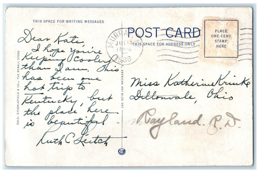 1936 Training School Building Murray State Teachers College Murray KY Postcard