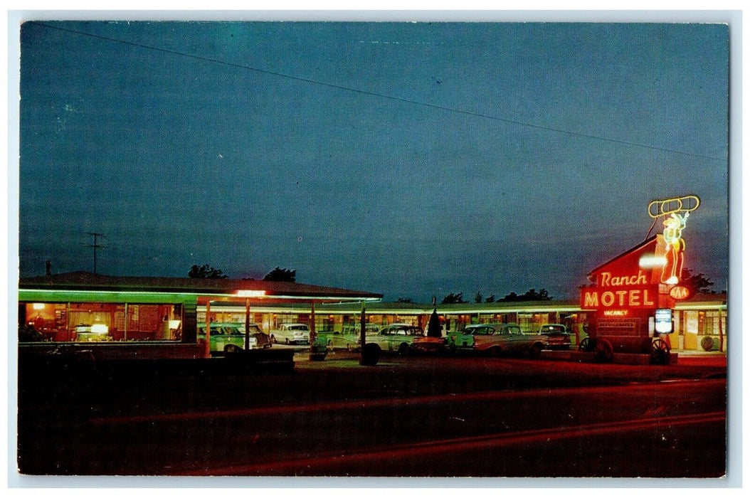 c1950's Ranch Motel Roadside Cars Night View Liberal Kansas KS Vintage Postcard