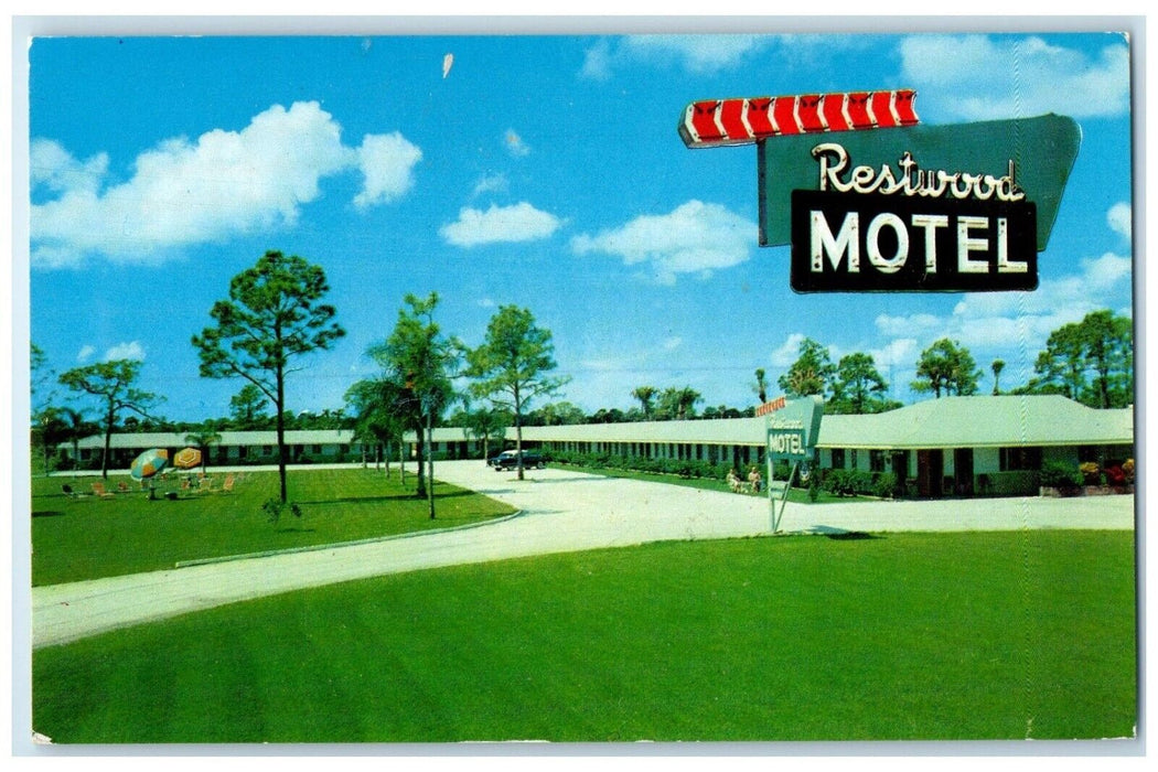 c1960's Restwood Motel Car Federal Highway 301 Sarasota Florida FL Postcard