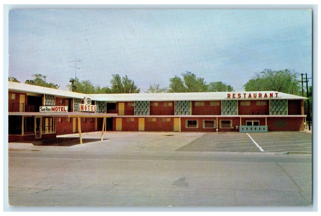 1966 Sue Ann Motel & Restaurant Roadside Oakley Kansas KS Vintage Postcard