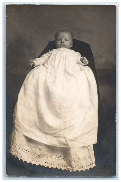 c1910's Baby Dress White Studio Portrait Eifort Ohio OH RPPC Photo Postcard