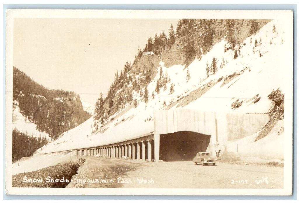 c1910's Snow Sheds Snoqualmie Pass Washington WA, Car Smith RPPC Photo Postcard