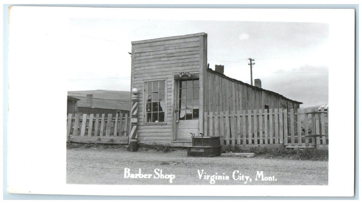 c1950's Barber Shop Baths Virginia City Montana MT RPPC Photo Vintage Postcard
