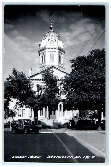 c1940's Court House Building Car Winterset Iowa IA RPPC Photo Vintage Postcard