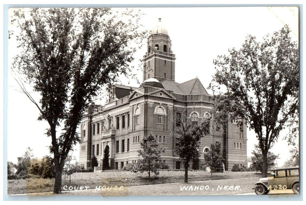 1910 Court House Building Car Wahoo Nebraska NE RPPC Photo Antique Postcard
