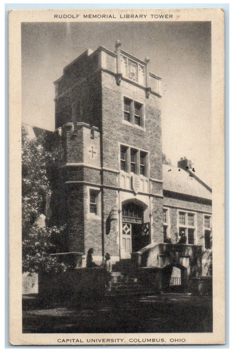 1941 Rudolf Memorial Library Tower Capital University Columbus Ohio OH Postcard