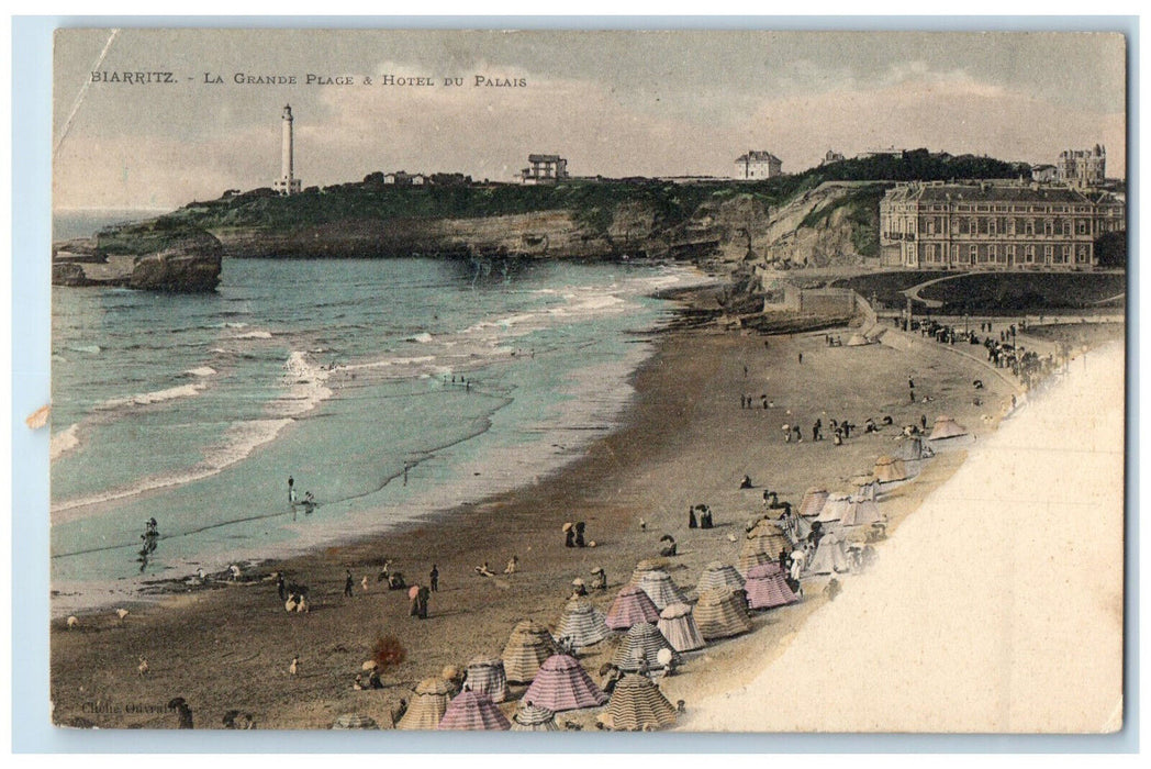 c1905 The Great Beach At Palace Hotel Biarritz France Unposted Antique Postcard