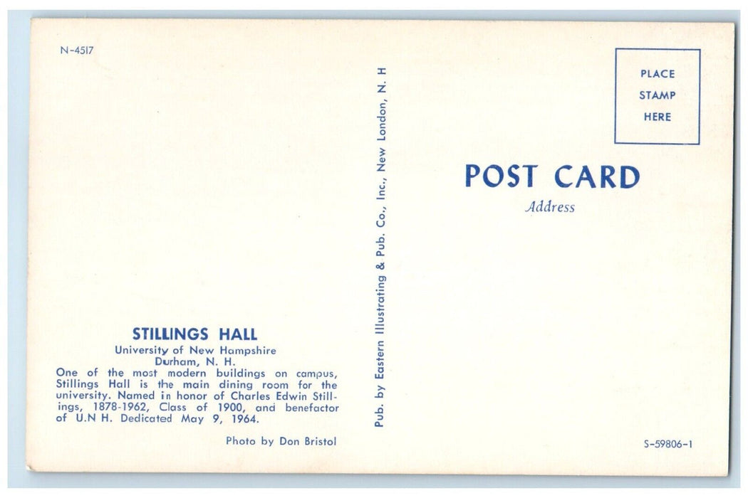 c1960 Stillings Hall University Campus Building Durham New Hampshire NH Postcard