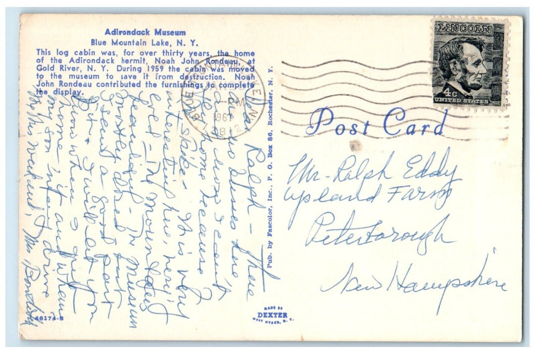 c1967 Adirondack Museum Cabin Exterior Blue Mountain Lake New York NY Postcard