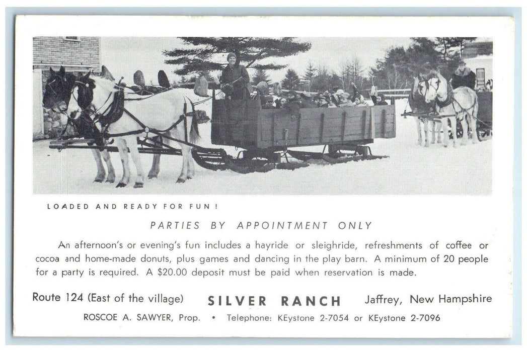 1966 Parties Appointment Only Silver Ranch Sleigh Jaffrey New Hampshire Postcard