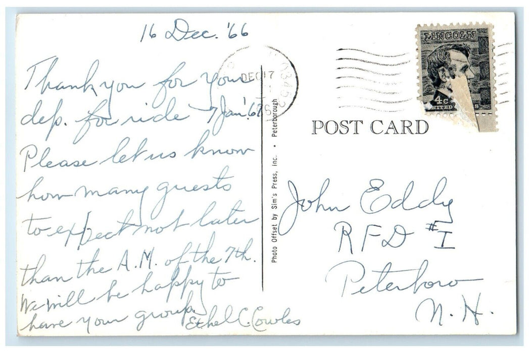 1966 Parties Appointment Only Silver Ranch Sleigh Jaffrey New Hampshire Postcard