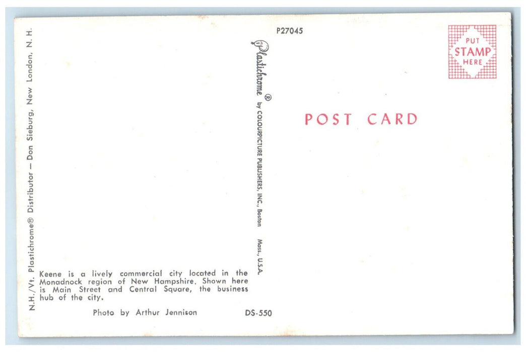 c1960 Keene Commercial City Central Square Monadnock New Hampshire NH Postcard
