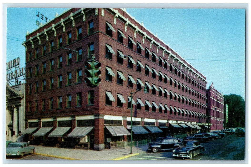 c1950's Hotel Riger Building Cars Street View Sandusky Ohio OH Vintage Postcard