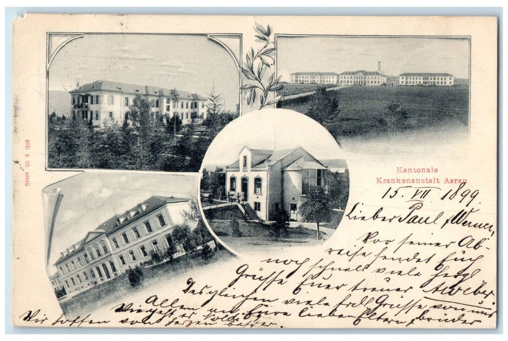 1899 Aarau Cantonal Hospital Aarau Switzerland Posted Antique Postcard