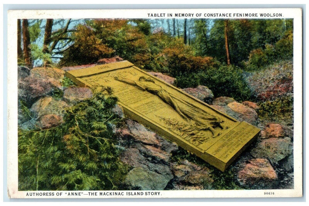 1922 Tablet Memory Constance Fenimore Woolson Mackinac Alanson Michigan Postcard