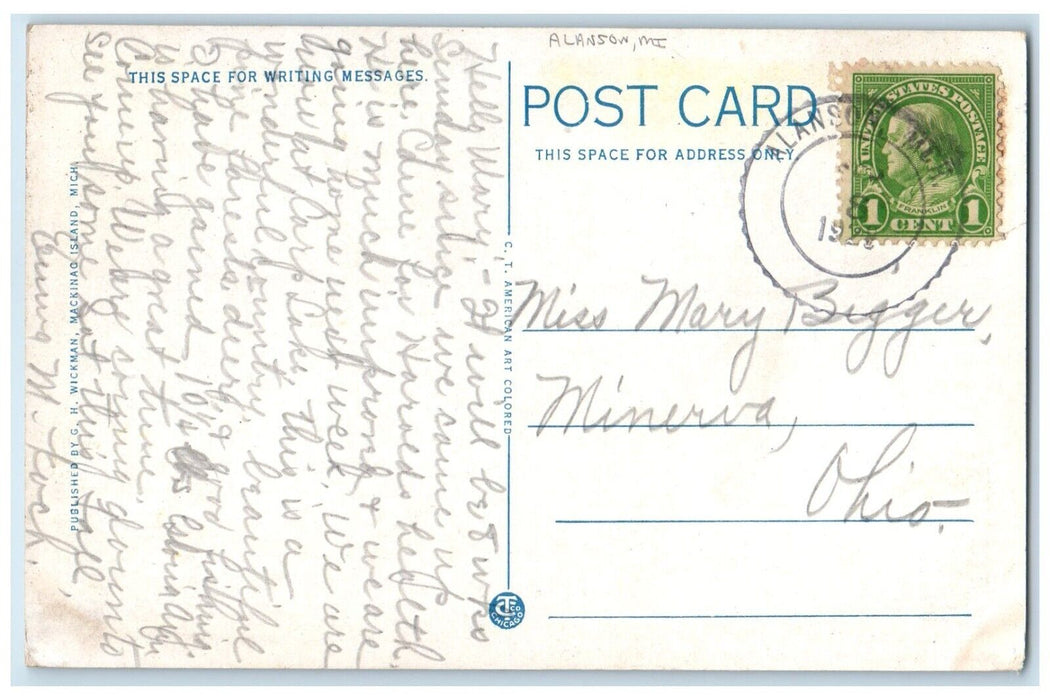 1922 Tablet Memory Constance Fenimore Woolson Mackinac Alanson Michigan Postcard
