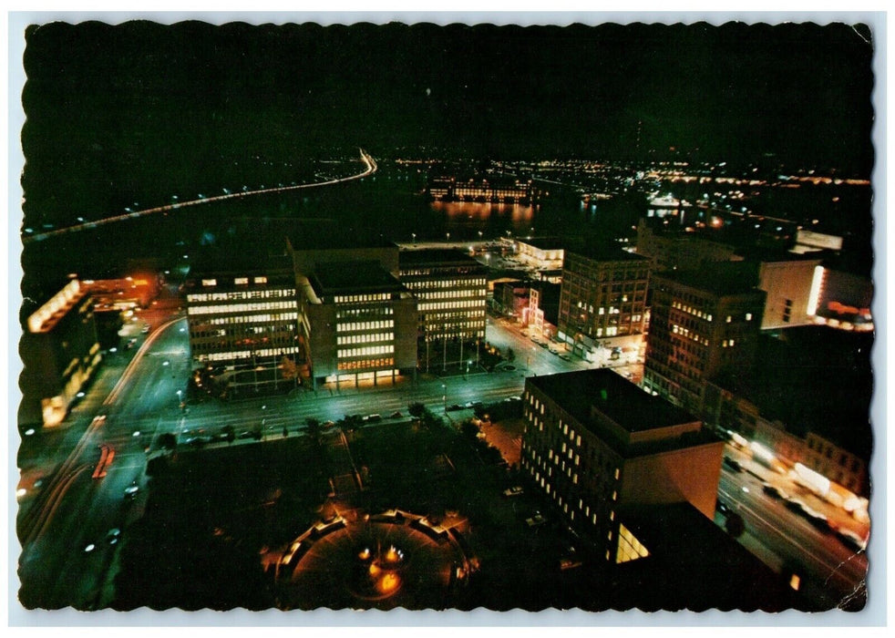 Peoria IL, Night View Of The Brightly Lit Central Business District Postcard