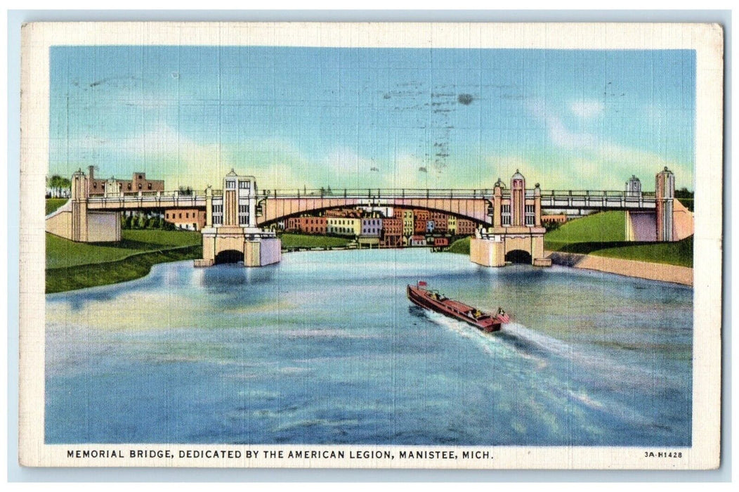 1934 Memorial Bridge Dedicated American Legion Lake Manistee Michigan Postcard