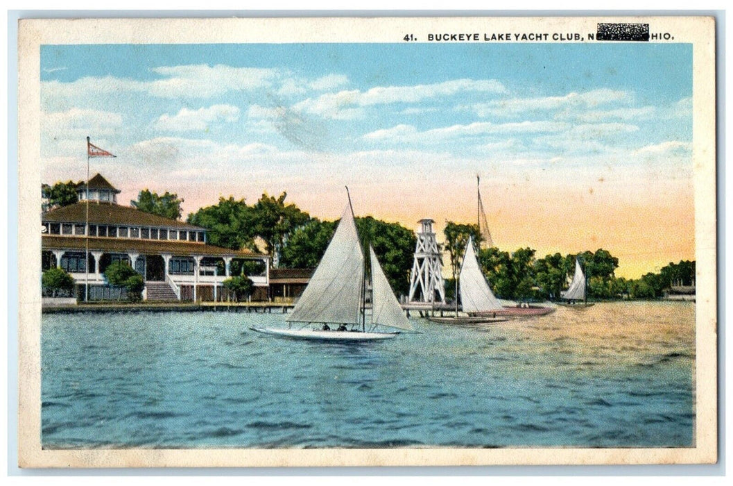 c1910's View Of  Buckeye Lake Yacht Club Newark Ohio OH, Sailboat Postcard