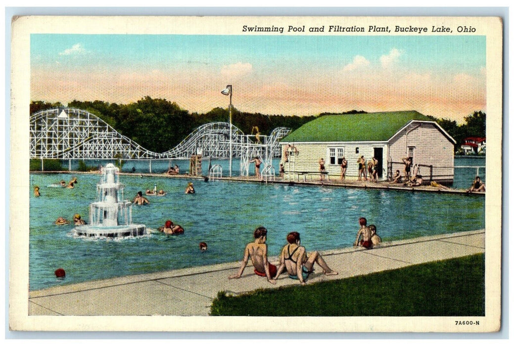 1942 Swimming Pool And Filtration Plant Buckeye Lake Ohio OH Vintage Postcard