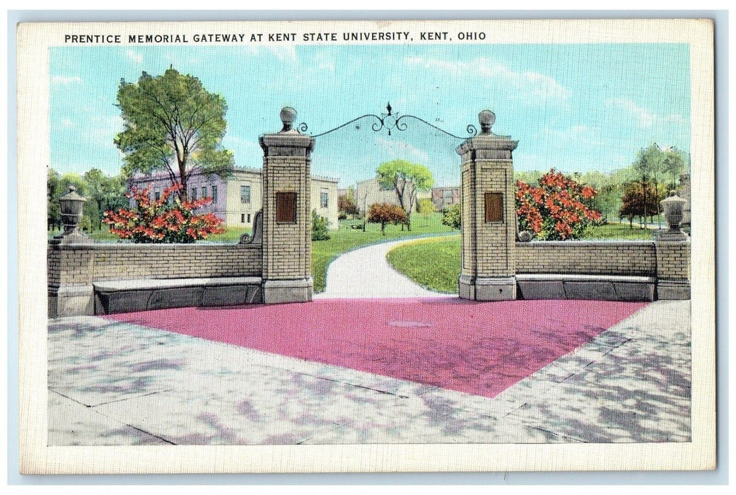 1936 Prentice Memorial Gateway At Kent State University Kent Ohio OH Postcard