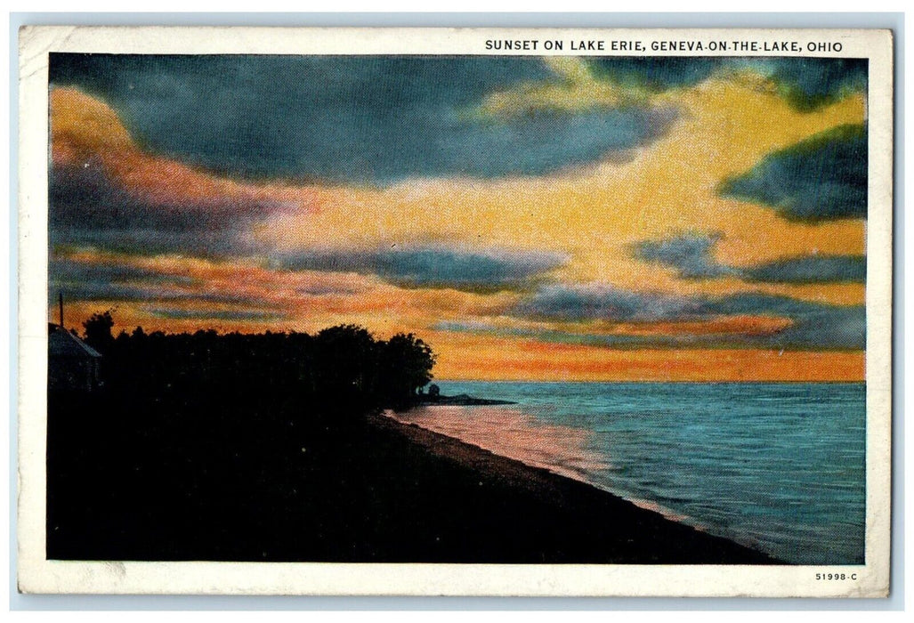 1934 View Of Sunset On Lake Erie Geneva On The Lake Ohio OH Vintage Postcard