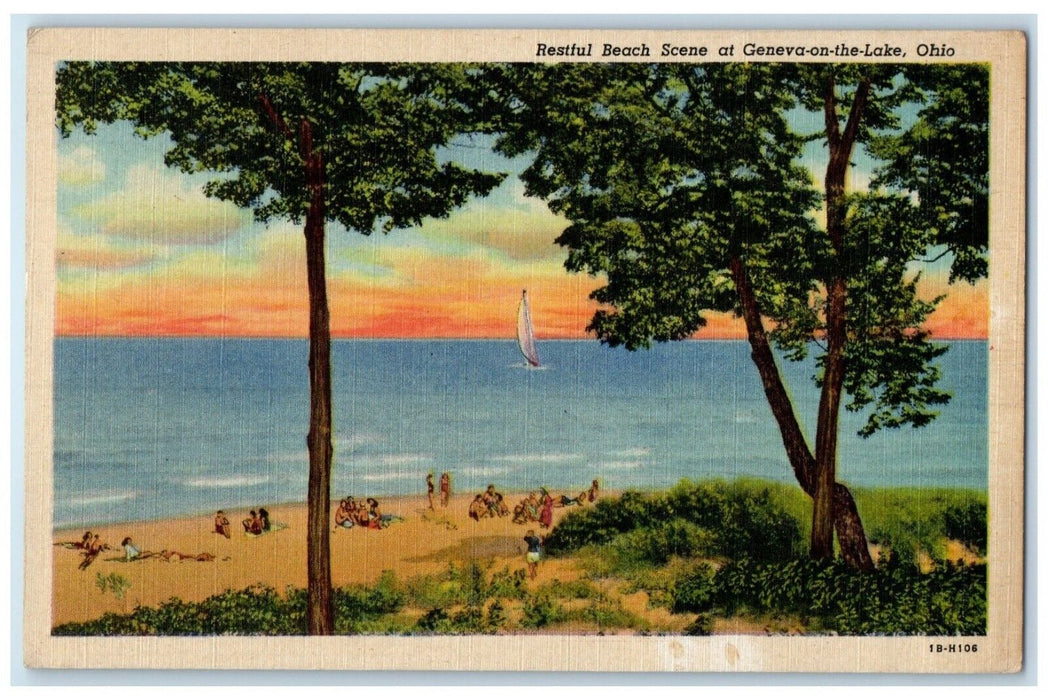 1953 View Of Restful Beach Scene At Geneva On The Lake Ohio OH Vintage Postcard