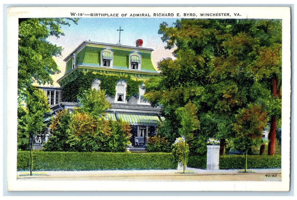 1937 Birthplace Of Admiral Richard E. Byrd Winchester Virginia VA Postcard