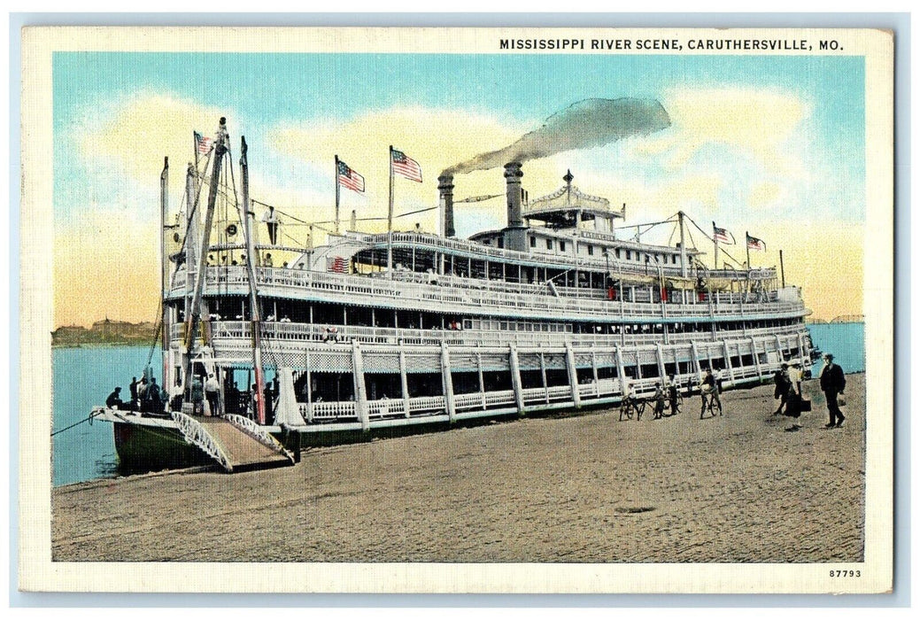 1941 Mississippi River Scene Steamer Cruise Caruthersville Missouri MO Postcard