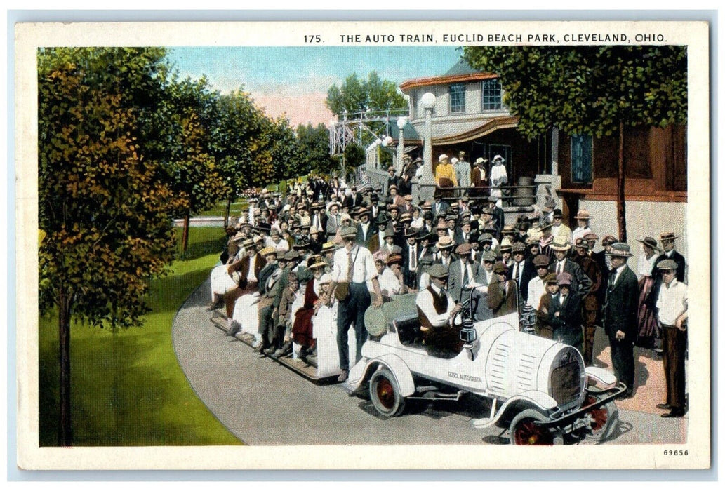 c1920 Auto Train Euclid Beach Park Amusement Cleveland Ohio OH Unposted Postcard