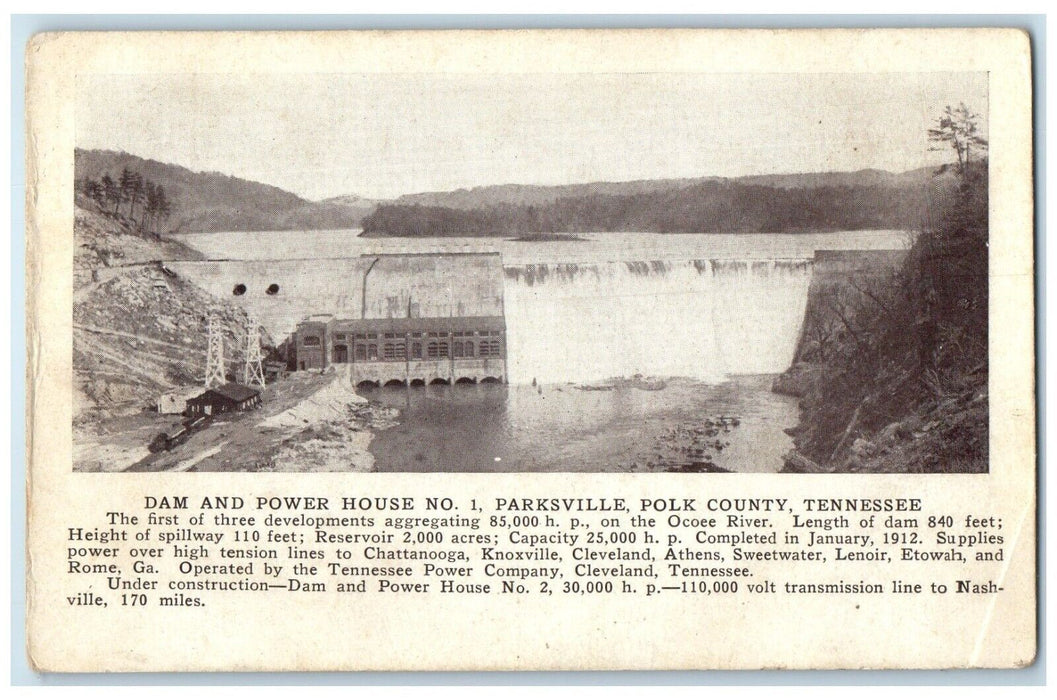 c1910 Dam Power House Parksville Polk County Tennessee Vintage Unposted Postcard
