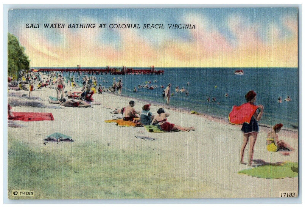 1947 Salt Water Bathing At Colonial Beach Virginia VA Posted Vintage Postcard