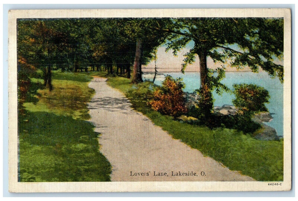 1939 Lovers Lane Road River Lake Trees Lakeside Ohio OH Vintage Antique Postcard