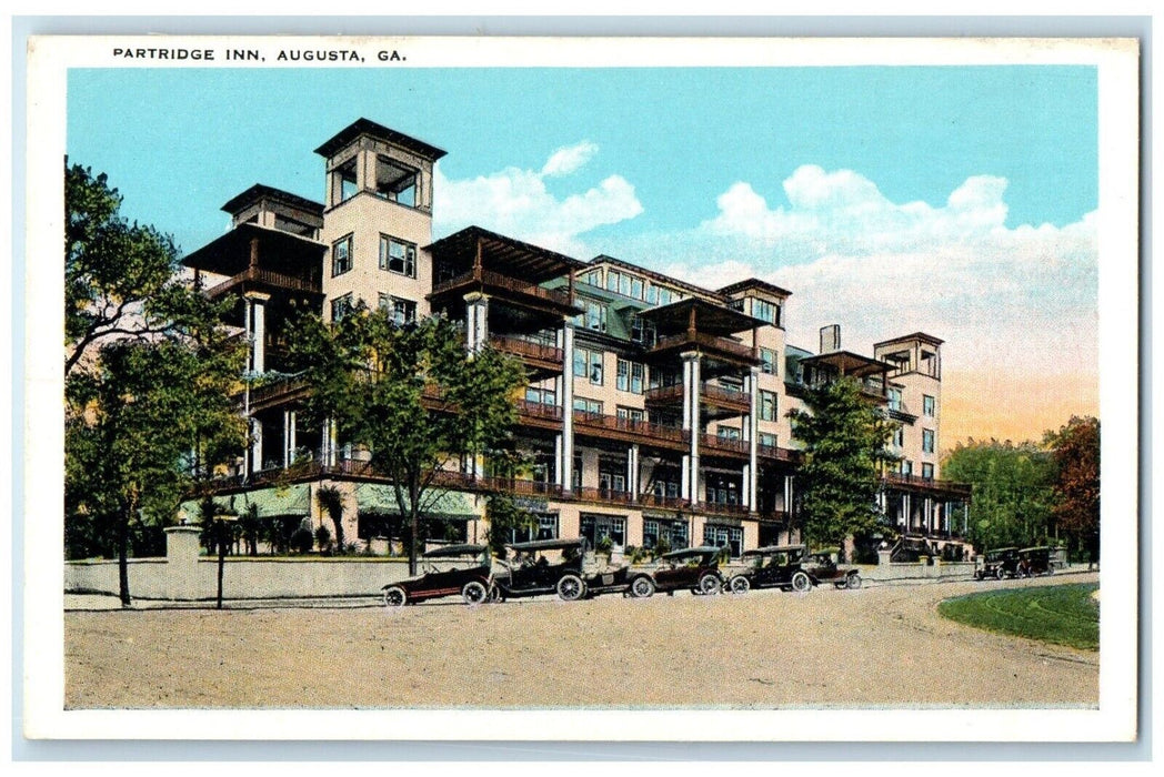 c1920 Exterior View Partridge Inn Building Classic Cars Augusta Georgia Postcard