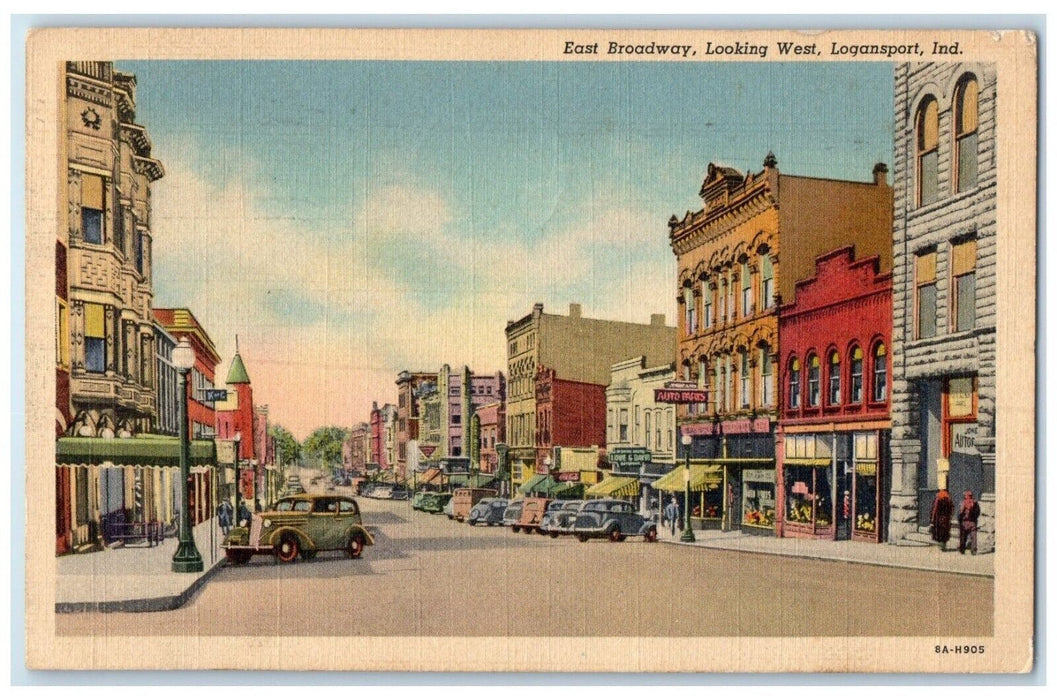 1942 East Broadway Looking West Exterior Building Logansport Indiana IN Postcard