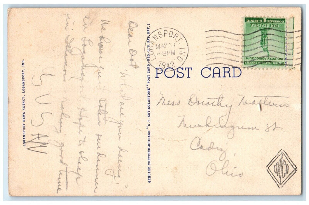 1942 East Broadway Looking West Exterior Building Logansport Indiana IN Postcard