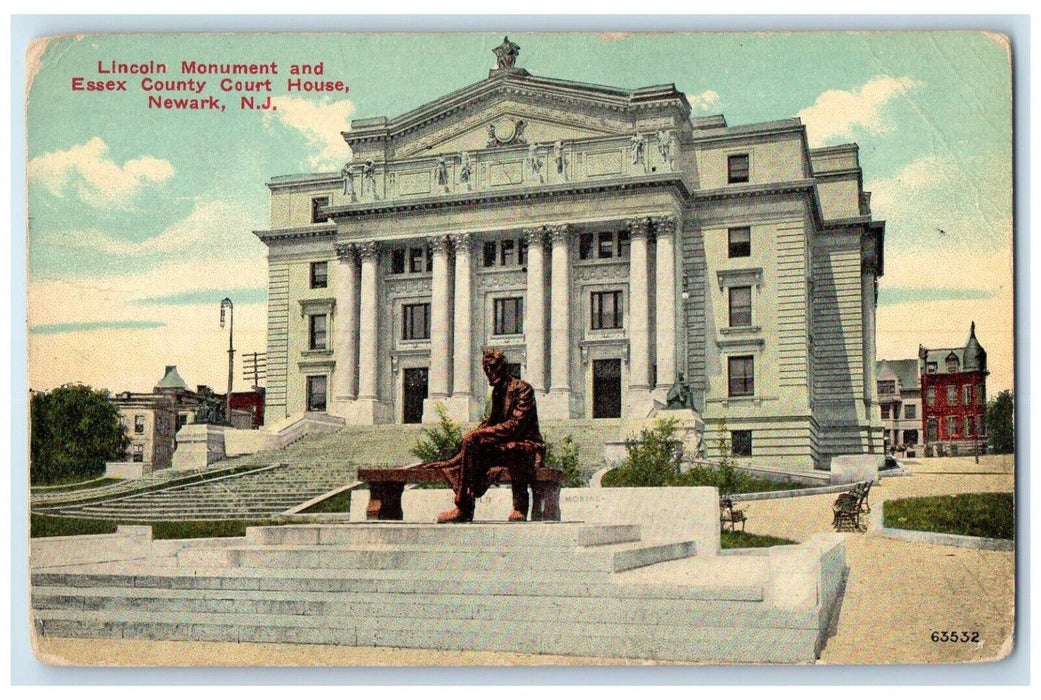 1913 Lincoln Monument Essex County Court House Statue Newark New Jersey Postcard