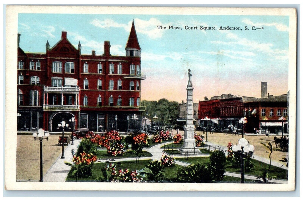 c1920 Plaza Court Square Exterior Building Anderson South Carolina SC Postcard