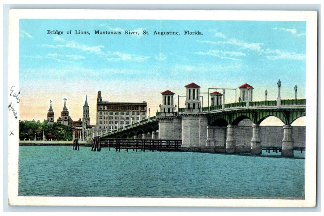 c1920 Bridge Lions Mantanzas River Exterior Port St. Augustine Florida Postcard