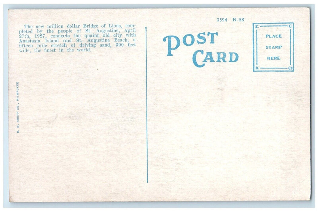 c1920 Bridge Lions Mantanzas River Exterior Port St. Augustine Florida Postcard
