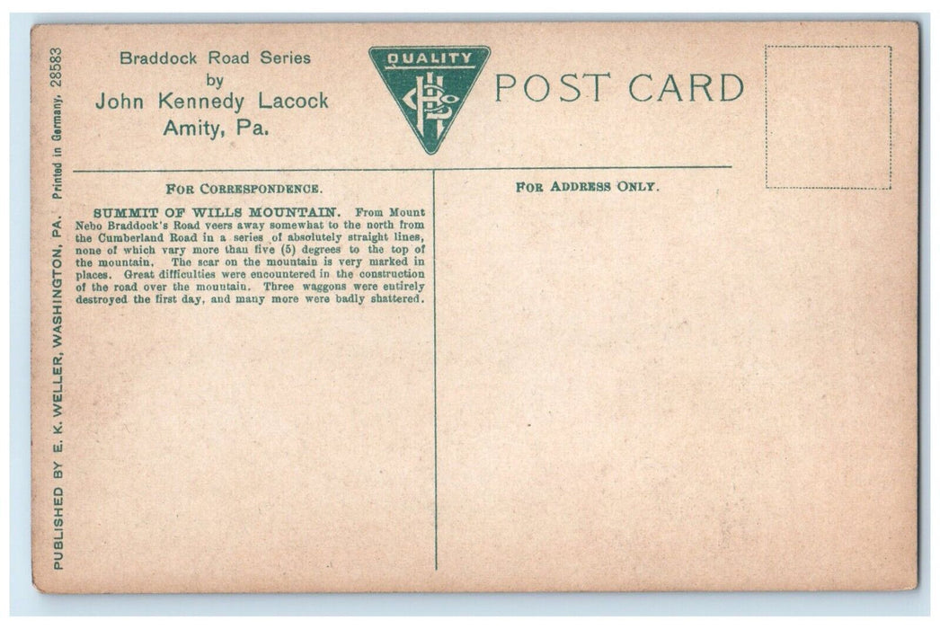 c1910's Summit Of Wills Mountain Near Cumberland Maryland MD Antique Postcard