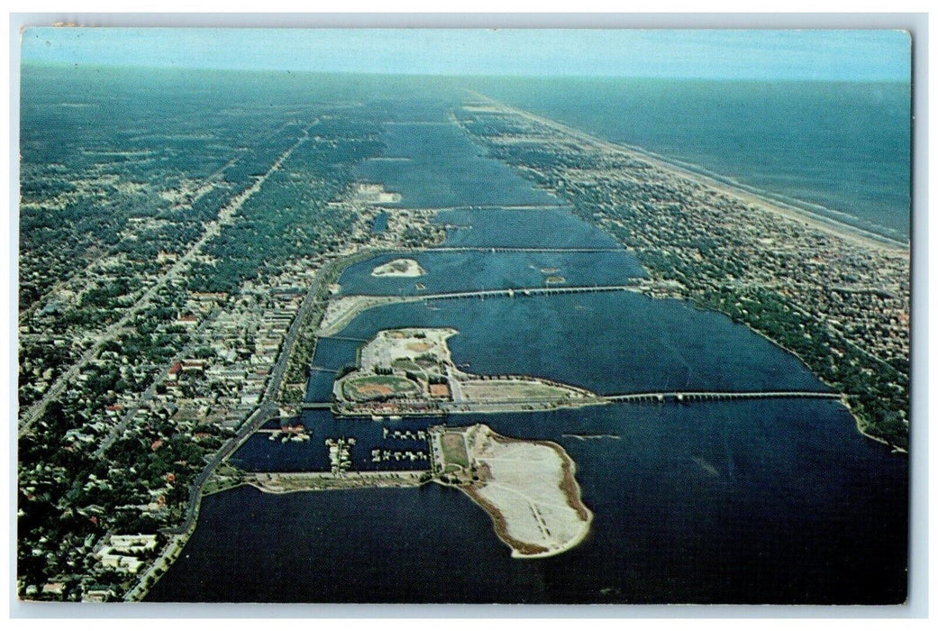 1963 Aerial View Bridges Halifax River Daytona Beach Florida FL Posted Postcard