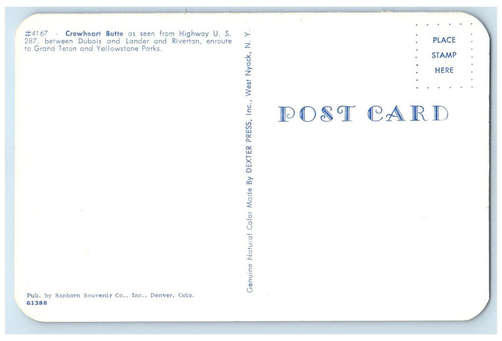 View Of Crowheart Butte As Seen From Highway US Yellowstone Parks Postcard