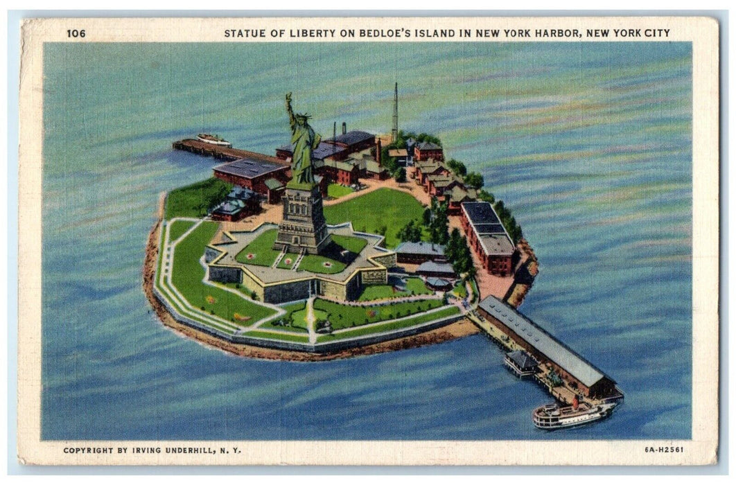 1937 Statue Liberty Bedloe Island New York Harbor New York City New Yor Postcard