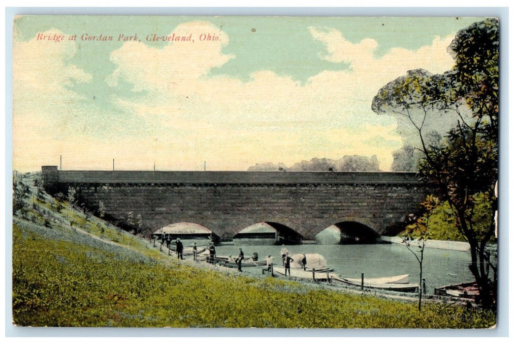 1913 Scenic View Boat Bridge Gordon Park Cleveland Clarington Ohio OH Postcard