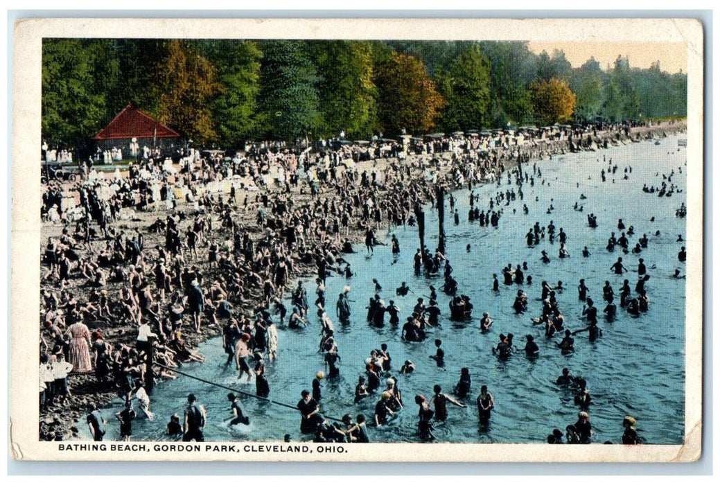 1920 Birds Eye View Bathing Beach Gordon Park Cleveland Ohio OH Antique Postcard