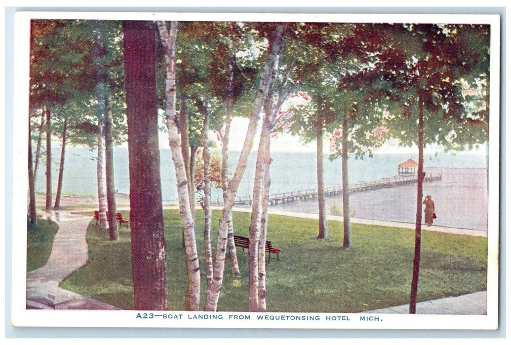 c1910 Boat Landing Wequetonsing Hotel Michigan Vo Hammon Publishing CO Postcard