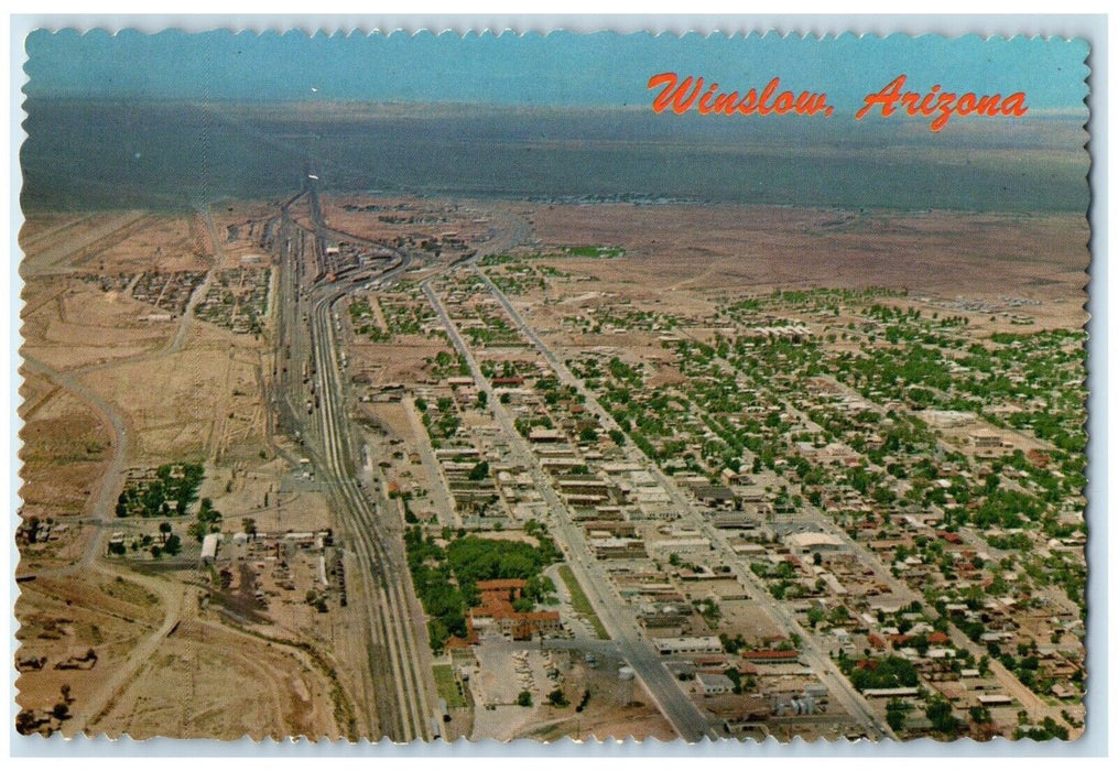 1975 Aerial View Highway 66 Santa Fe Railroad Winslow Arizona Unposted Postcard