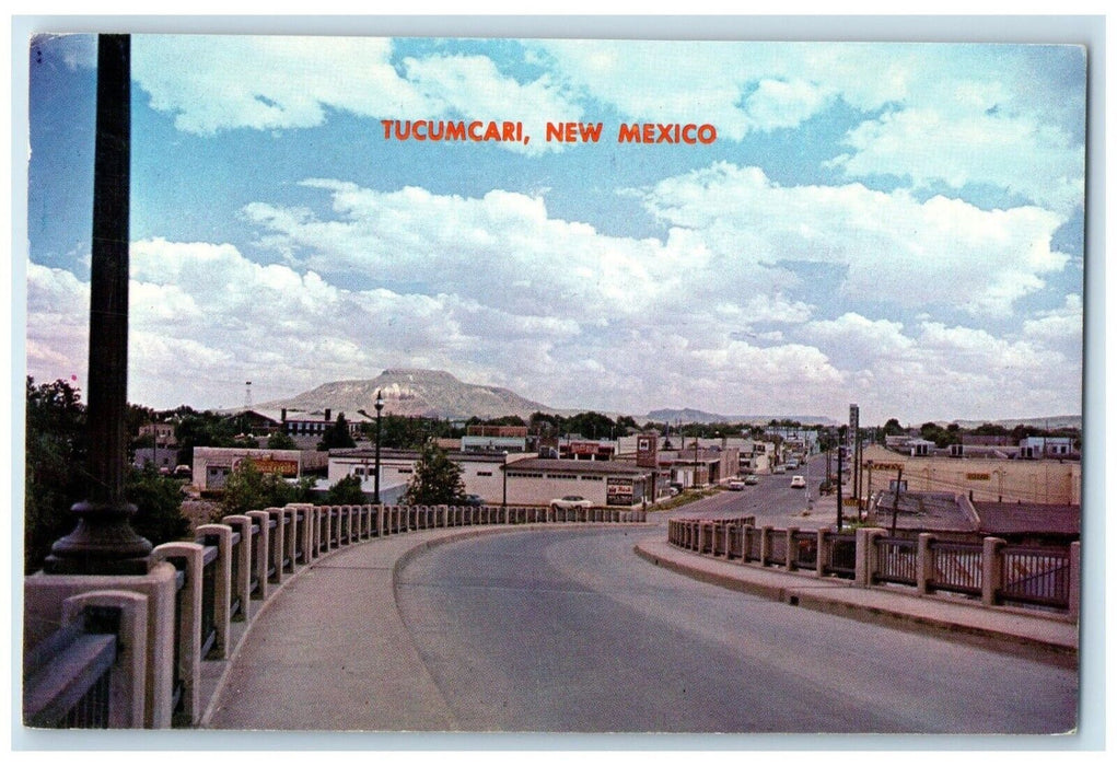 1969 View Downtown Road Street Mountain Buildings Tucumcari New Mexico Postcard