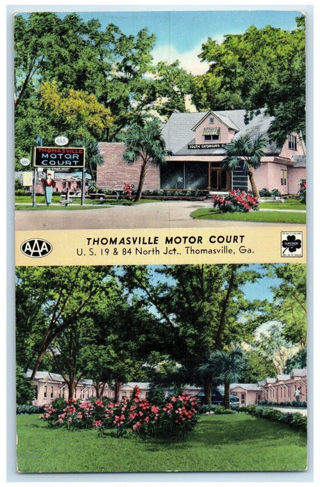 c1950's Thomasville Motor Court Thomasville Georgia GA Dual View Postcard